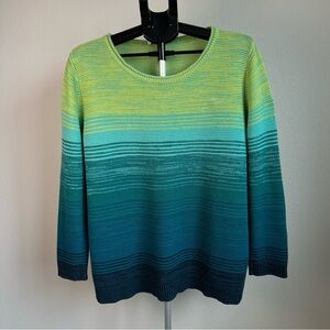 Collection L Ombre Knit Sweater Green Blue Cotton Blend Pullover Women 16